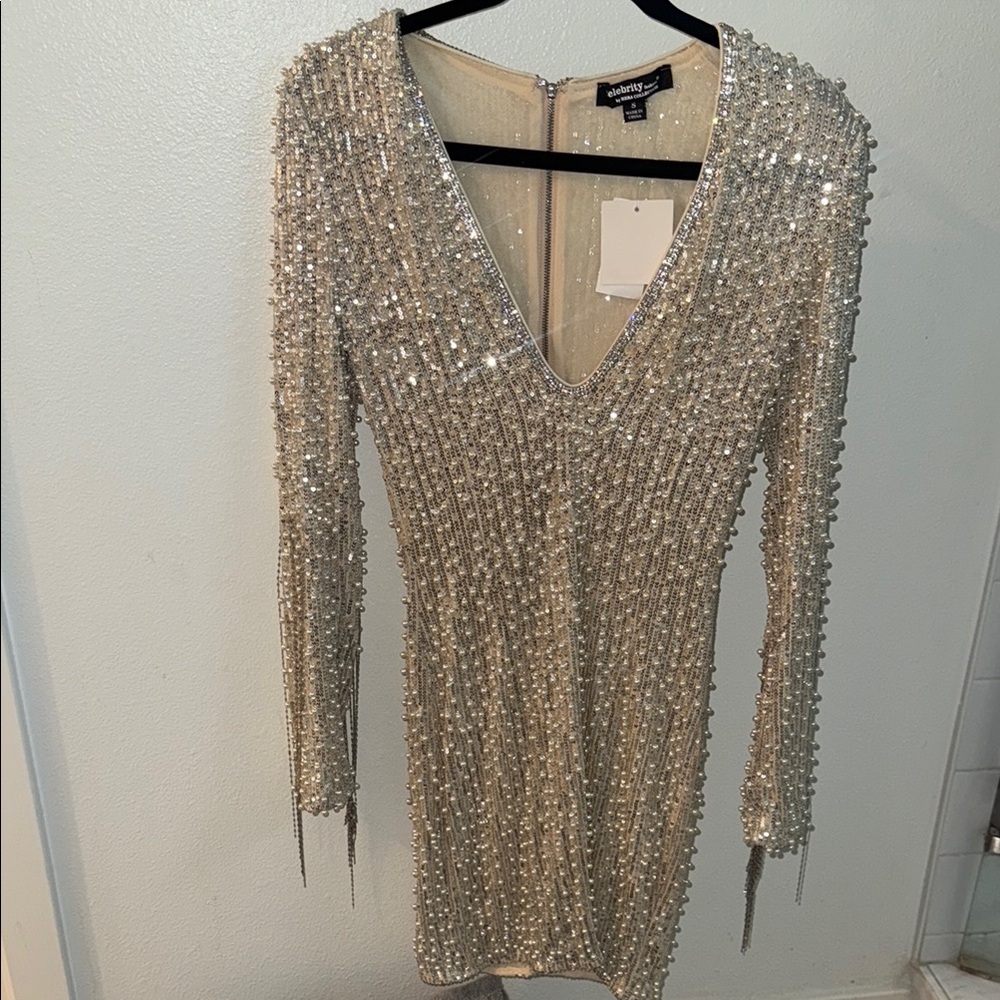 Elegant Silver Long Sleeve Dress